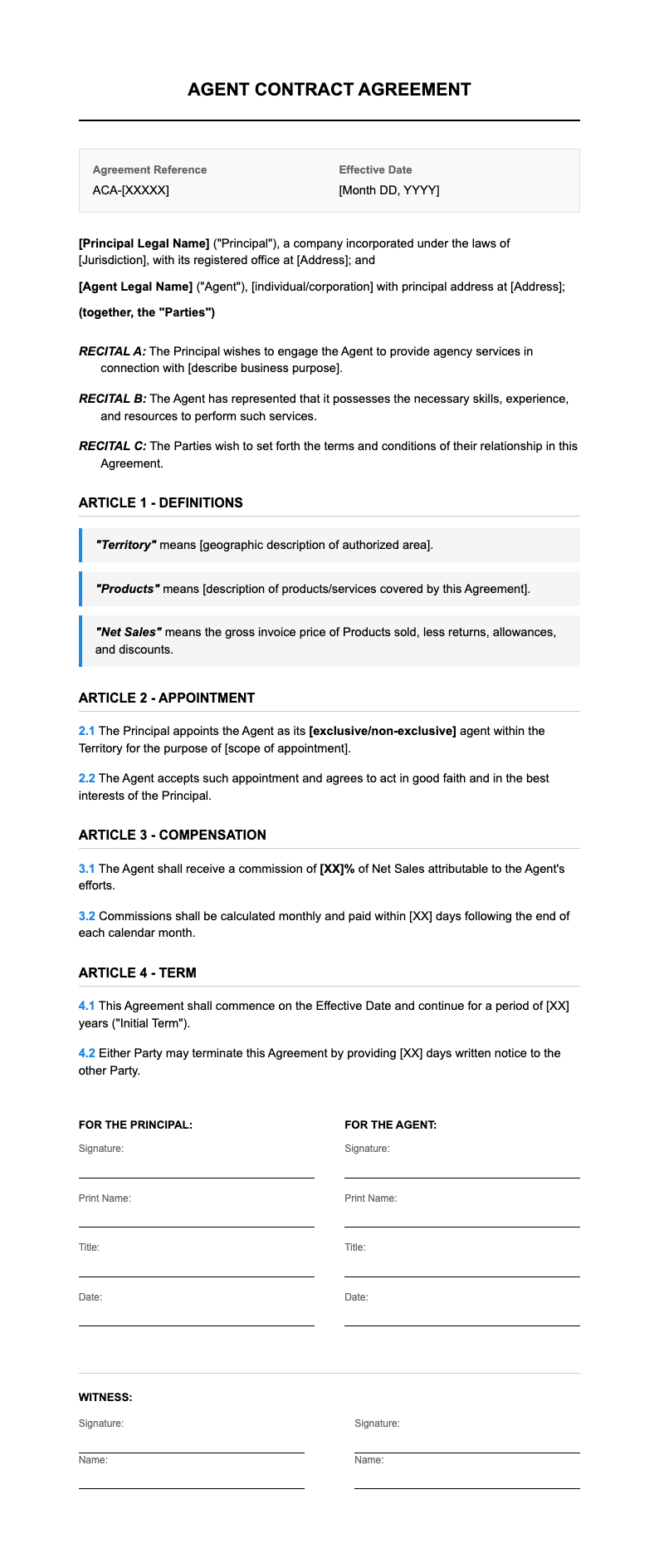 Plain legal agent contract